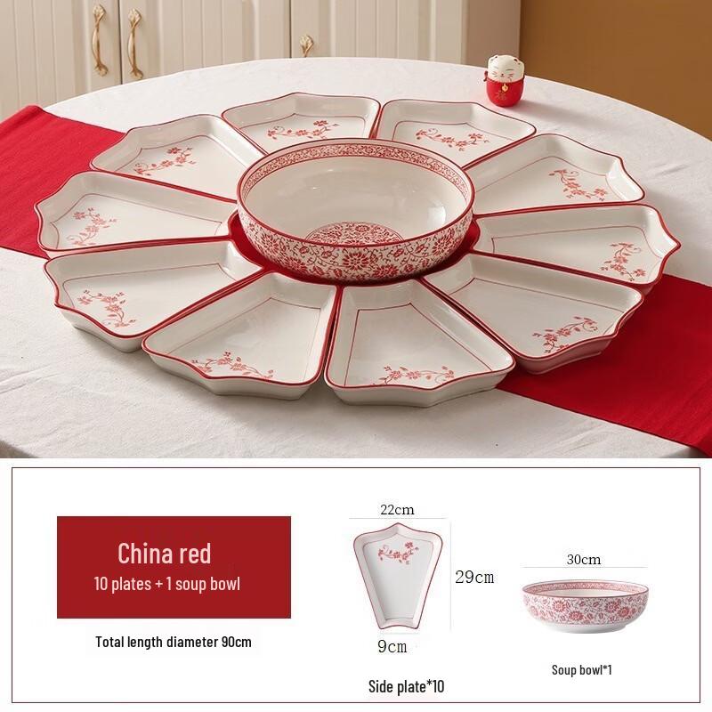Handun China Red Japanese Style Ceramic Dinnerware Set