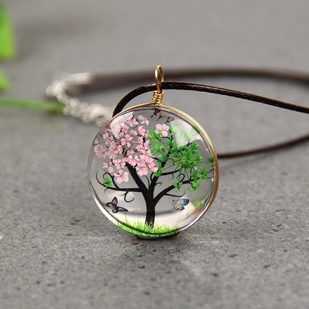 Auto Innen Rückspiegel Hängeanhänger Getrockneter Lebensbaum Auto Handwerk Dekoration Anhänger Glaskugel Dekor Autozubehör