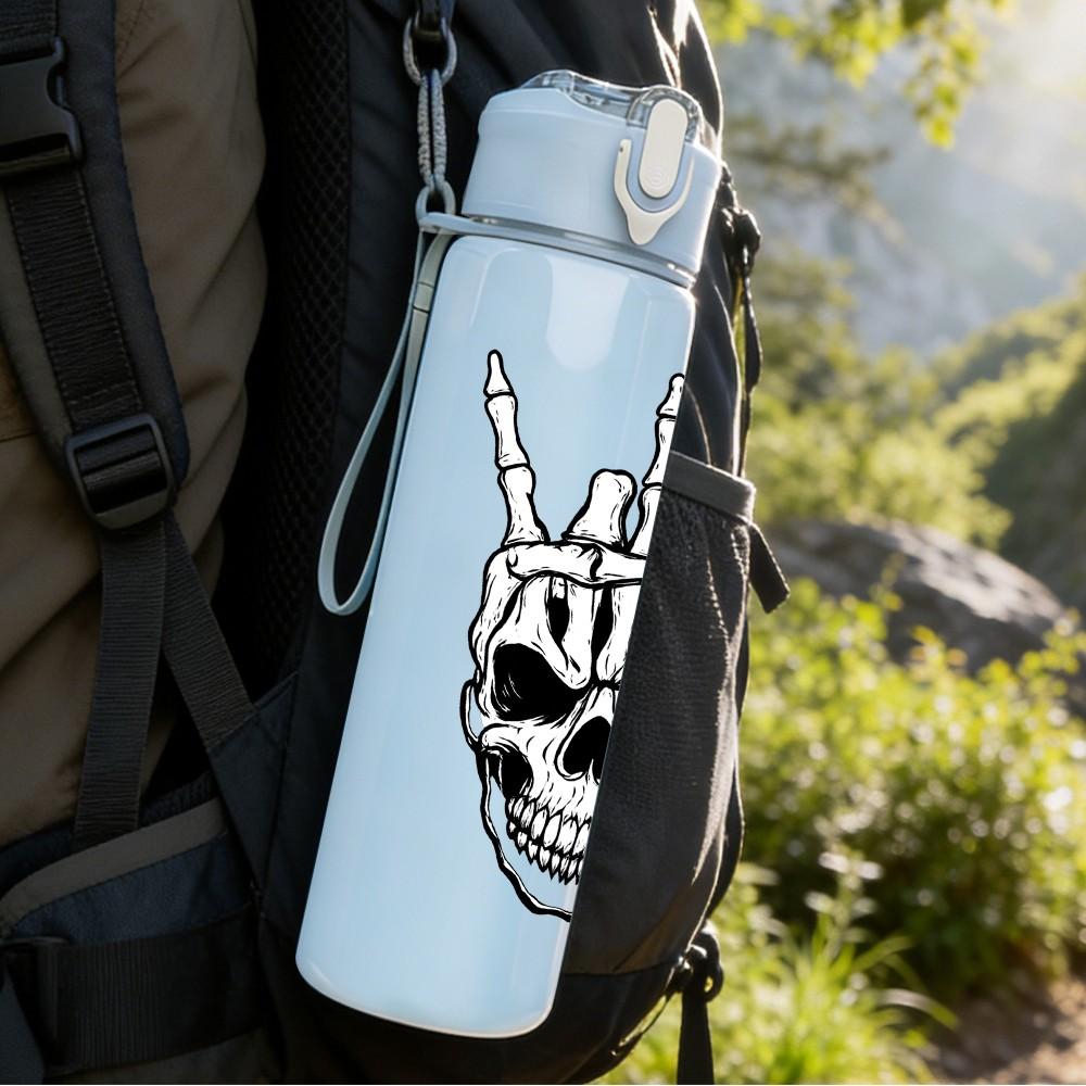 1PC Rock Hand Skull Sign 750ml Color Plastic Sports Water Bottle Leakproof Flip Straw Lid Suitable for Sports Office Home Use