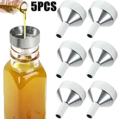 5Pcs Mini Stainless Steel Funnel Kitchen Oil Liquid Funnel with Detachable Filter Wide Mouth Funnel for Canning Kitchen Tools