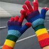 Fashionable Rainbow Open Finger Gloves Warm Windproof Knitted Mittens Thickened Touch Screen Gloves Girl