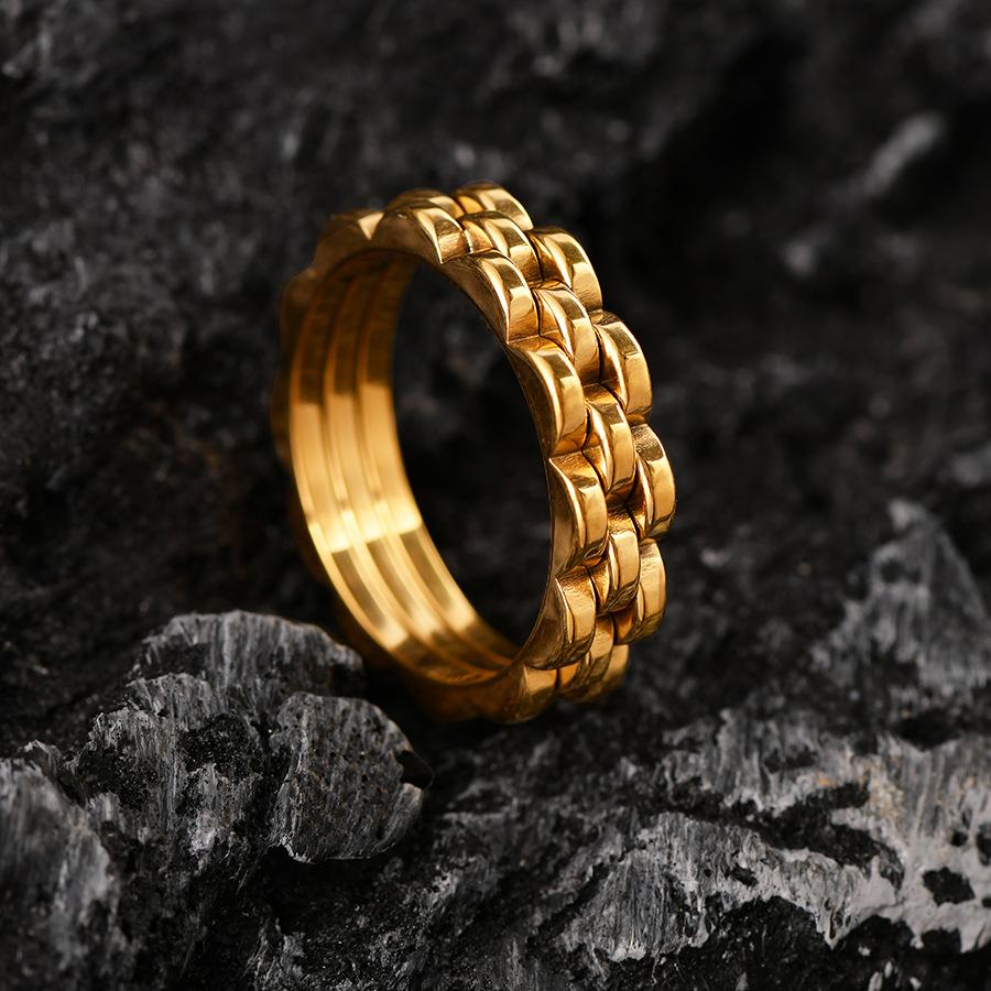 European and American 18K titanium steel ring personalized watch strap men's ring titanium steel non-fading gear ring jewelry