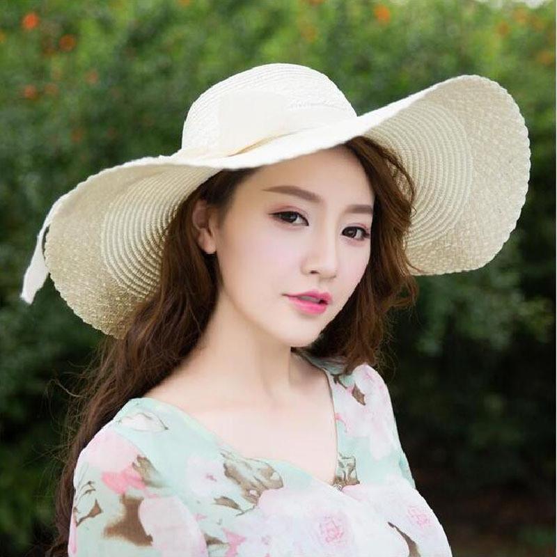 Style Large Brim Beach Hat With Butterfly Accent Sunshade For Ladies