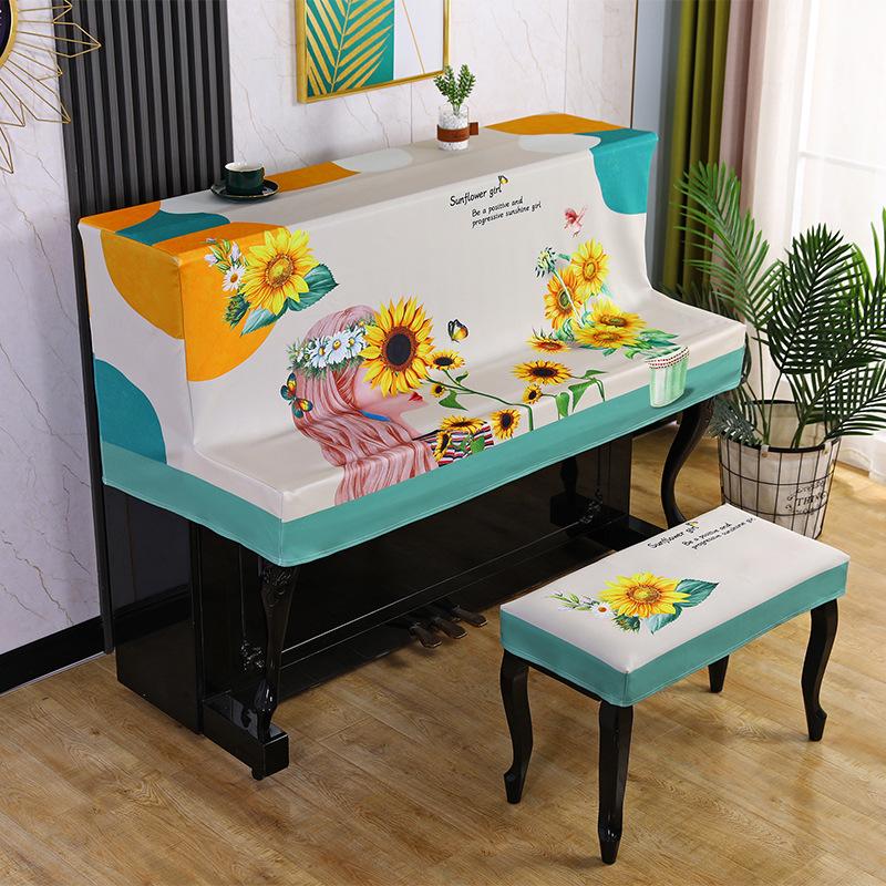 Modern Electric Piano Dust Wipe Minimalist Technology Cloth Stool Cover Print Beautiful Piano Cover for Household Use
