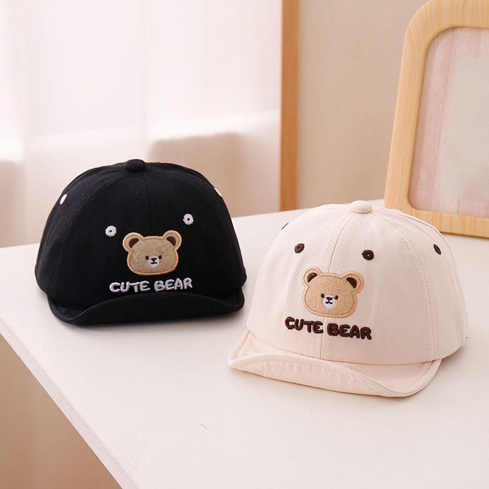 Breathable Baby Baseball Hat Cartoon Bear Baby Sun Visor Hat Simple Toddler Peaked Cap  Boys Girls
