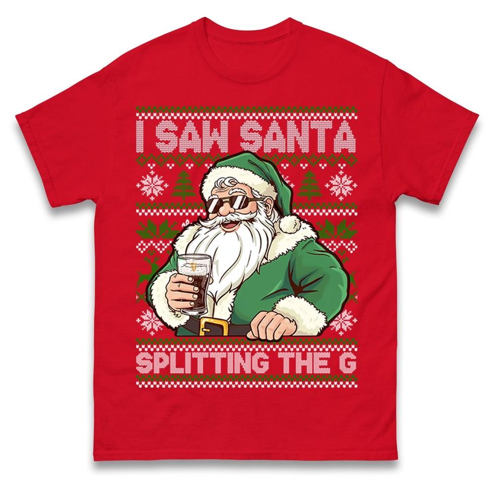 Santa Drinking Beer Splitting G Funny Christmas T Shirt Rude Xmas Tee Shirt Top S