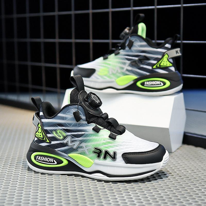 Boys 2025 autumn new children's non-slip running shoes basketball shoes medium and large rotating buckle sports shoes boys