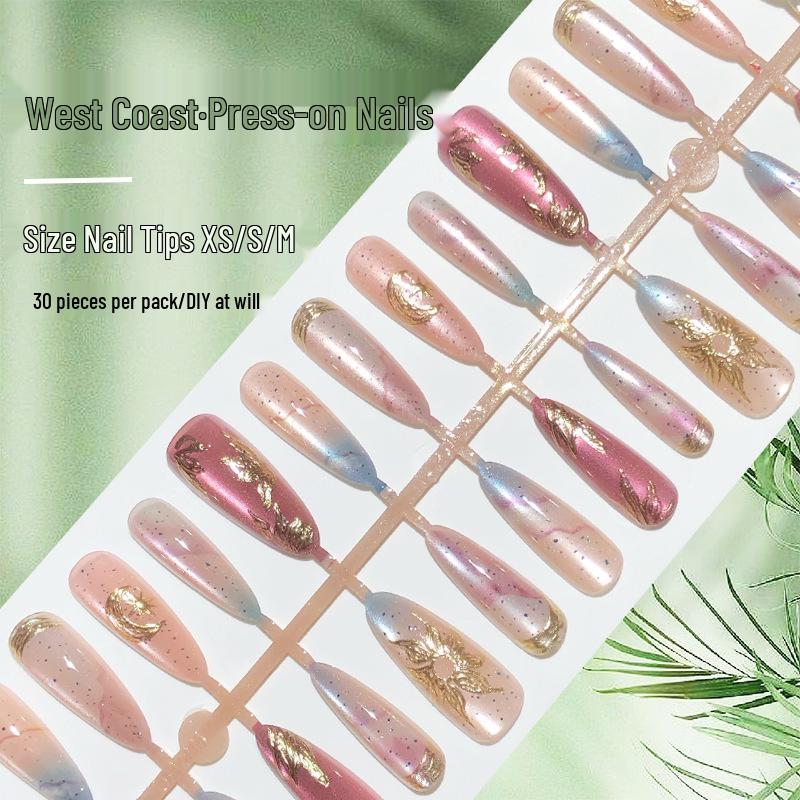 

West Coast Sun God Ombre Cat Eye Gilded Luxury Almond Nail Art Patches YM461-S West Coast [All S Size]