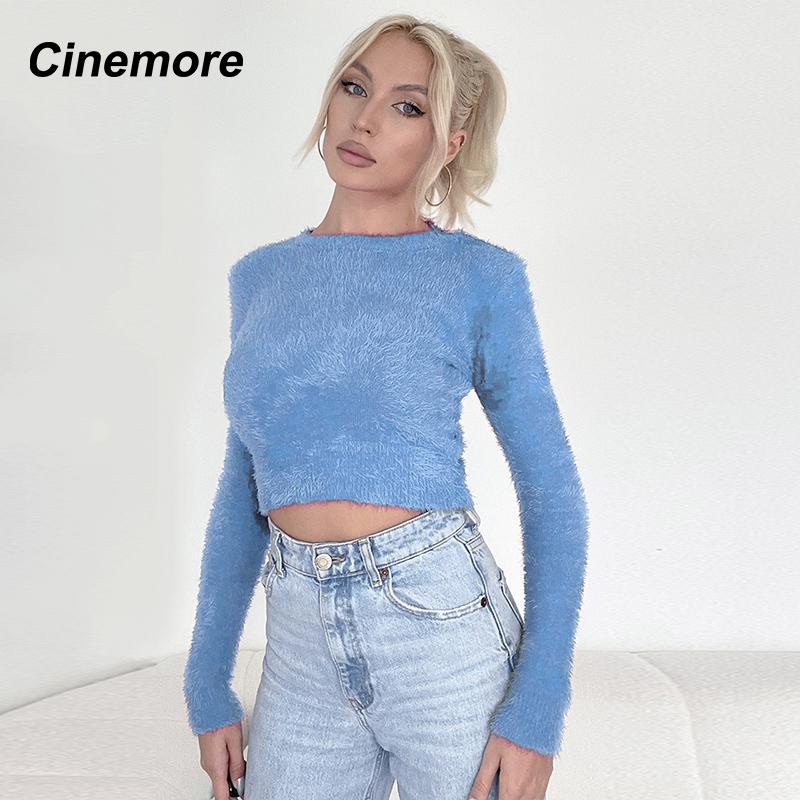 Cinemore Spring Autumn Women's Sweater Solid Oversize Casual Pullovers Warm Basic Long Sleeve Top O Neck Knitted Jumper Sweater