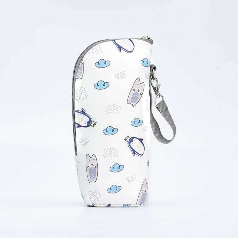 ibasenice Baby Bottle Pouch, 1 Bottle, with Rope, Cute Penguin Design, Lightweight, Easy to Carry, Keeps Milk Bottles Cool and Warm, Milk Bottle Bag,