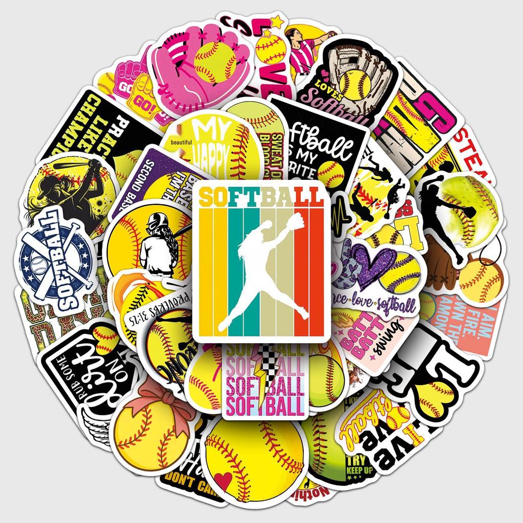 50 Softball Stickers: Waterproof Sports Decals for Phone Cases, Diaries, and Storage Boxes.