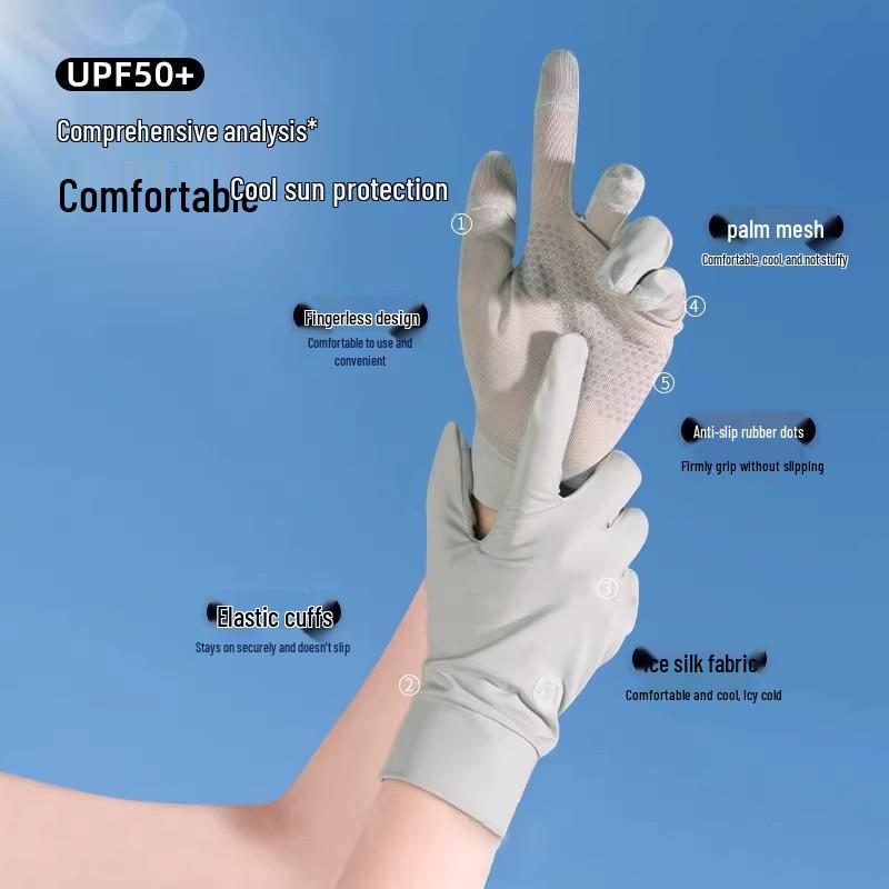Women's Summer Fingerless UV Protection Gloves - Ice Silk, Non-Slip, Breathable, for Driving