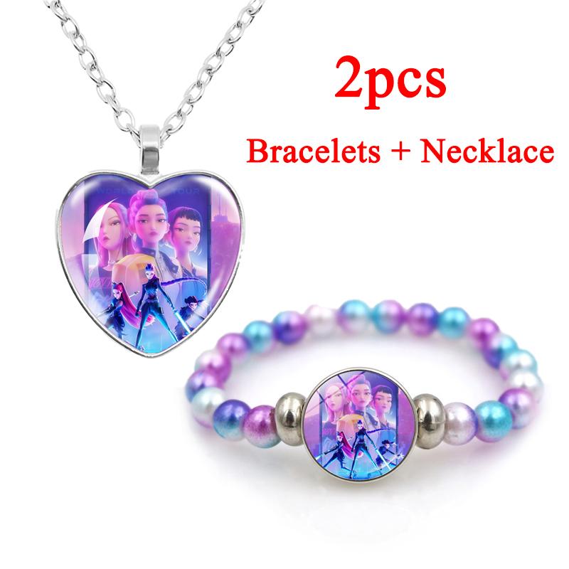 Kpop Demon Hunters Bracelets + Necklace Jewelry Set 2pcs Female Fashion Necklace Chain Pendants Accessories Girl Party Gift Toy