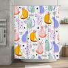 Colorful Cats Shower Curtain Fun Animal Print Bath Decor for Kids Room 180gsm Polyester Fabric with Hooks Included (White)
