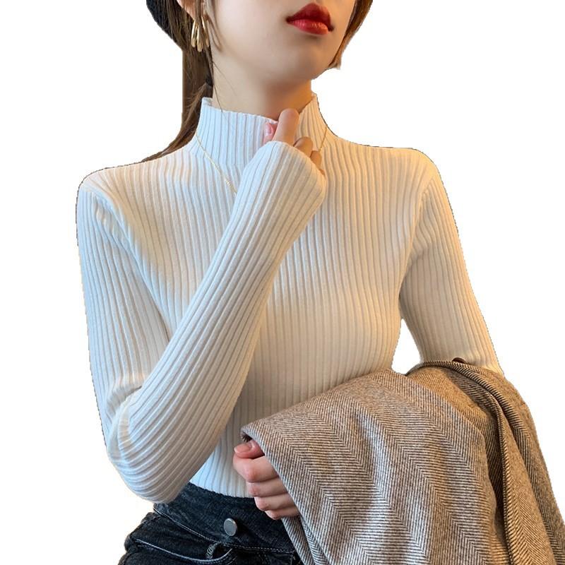 Semi-turtleneck Outer Sweater Solid Color Shirt Women's Inner Wear Autumn and Winter New 2025 Pit Strip Slim Knitted Sweater