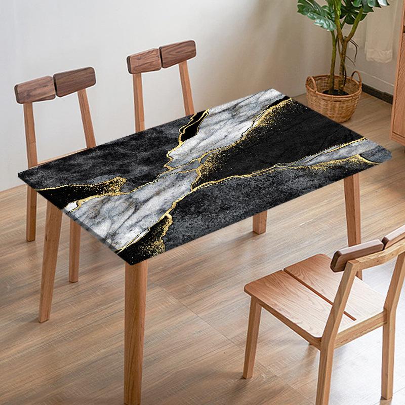 Black White Imitation Marble Texture Tablecloth Digital Printed Fabric Table Cover Restaurant Dining Table Edge