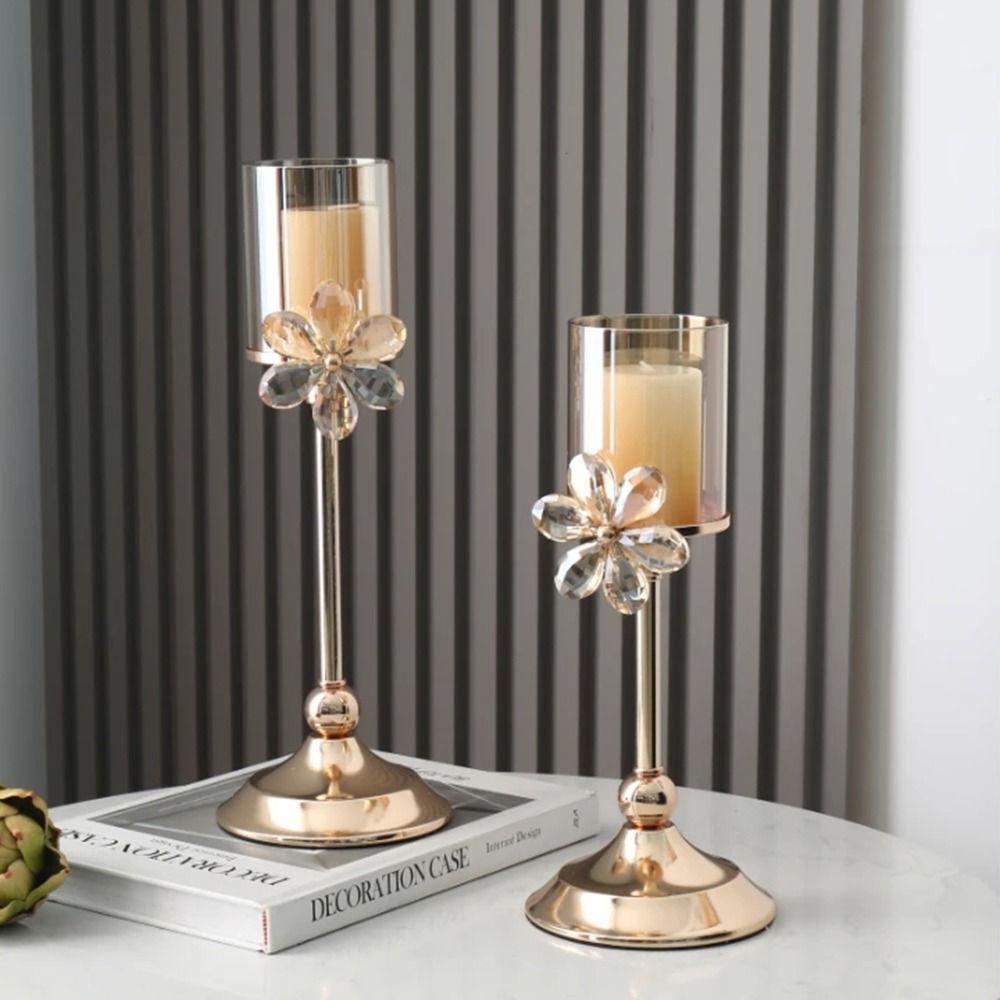 Anti-slip Petal Glass Candlestick Crystal Romantic Candles Stand Bedroom