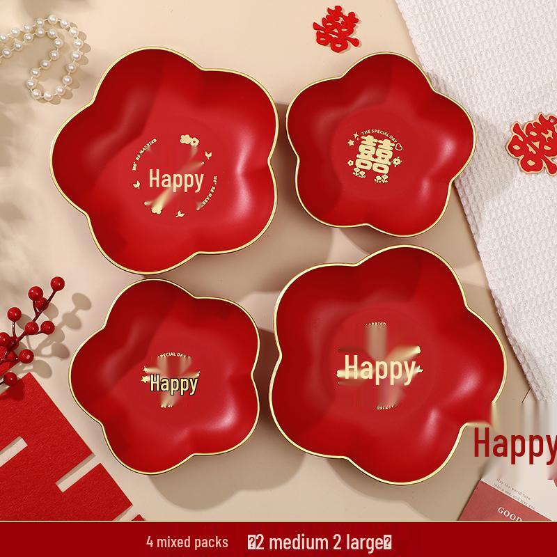 Wedding & Engagement Fruit and Candy Plate - Elegant Red Ornament for Living Room
