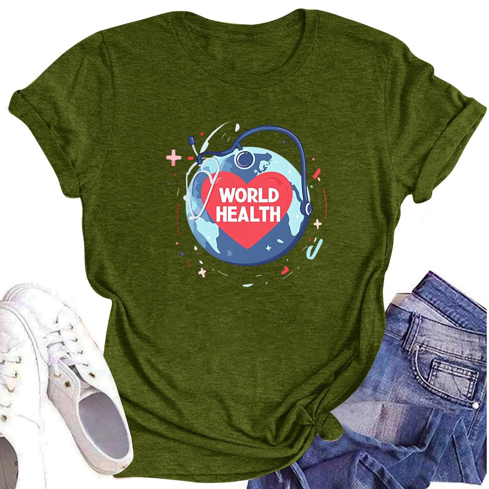 

Женская повседневная футболка с короткими рукавами и круглым вырезом с принтом и буквенным топом L армия зеленый