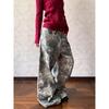 Vintage Washed Embroidered Letter Tree Camo Denim Wide Leg Cargo Pants Men Women Streetwear Loose Fit