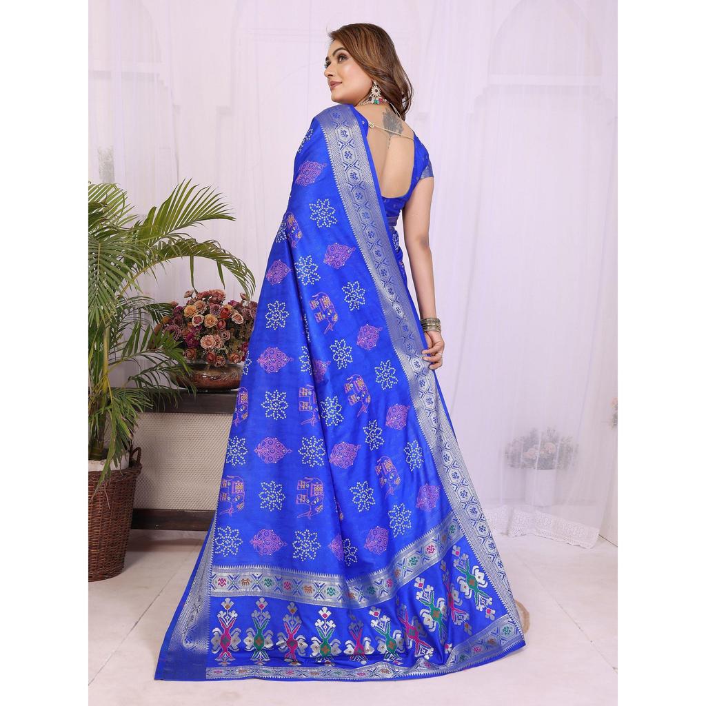 Ręcznie wybierany, lekki, miękki jedwab Dola, drukowany wzorem Bandhej Khadi Saree – doskonałe połączenie tradycji i żywej elegancji
