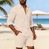 Men Long Sleeve Shirt Turndown Collar Button-Down Shirt Loose Fit Solid Color Shirt for Summer Beach Vacation Travel