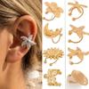 Flower C Shape Ear Cuff Golded No Piercing Earrings Hip Hop Stud Earrings Wear