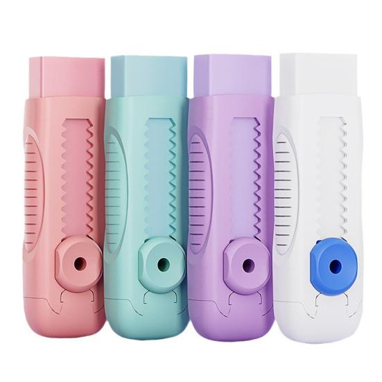 4Pcs Retractable Sliding Pencil Eraser Large Eraser with Plastic Sleeve Push-Pull Erasers for Kids Students School Office Supplies