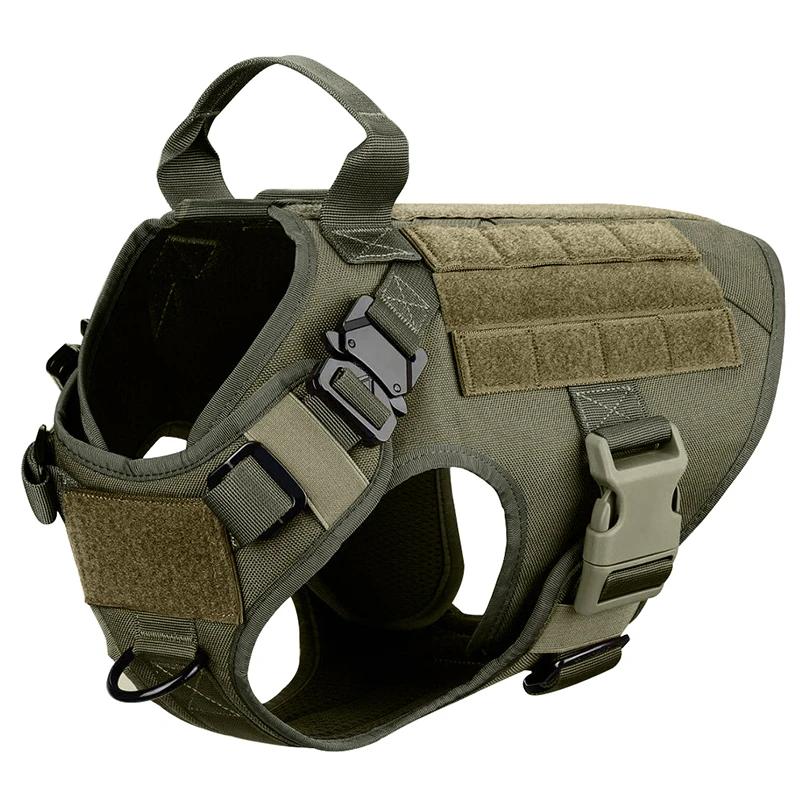 Tactical Dog Harness Collar Leash Set Dog Vest with Molle System & Handle Adjustable for Medium Large Dogs Outdoor Training