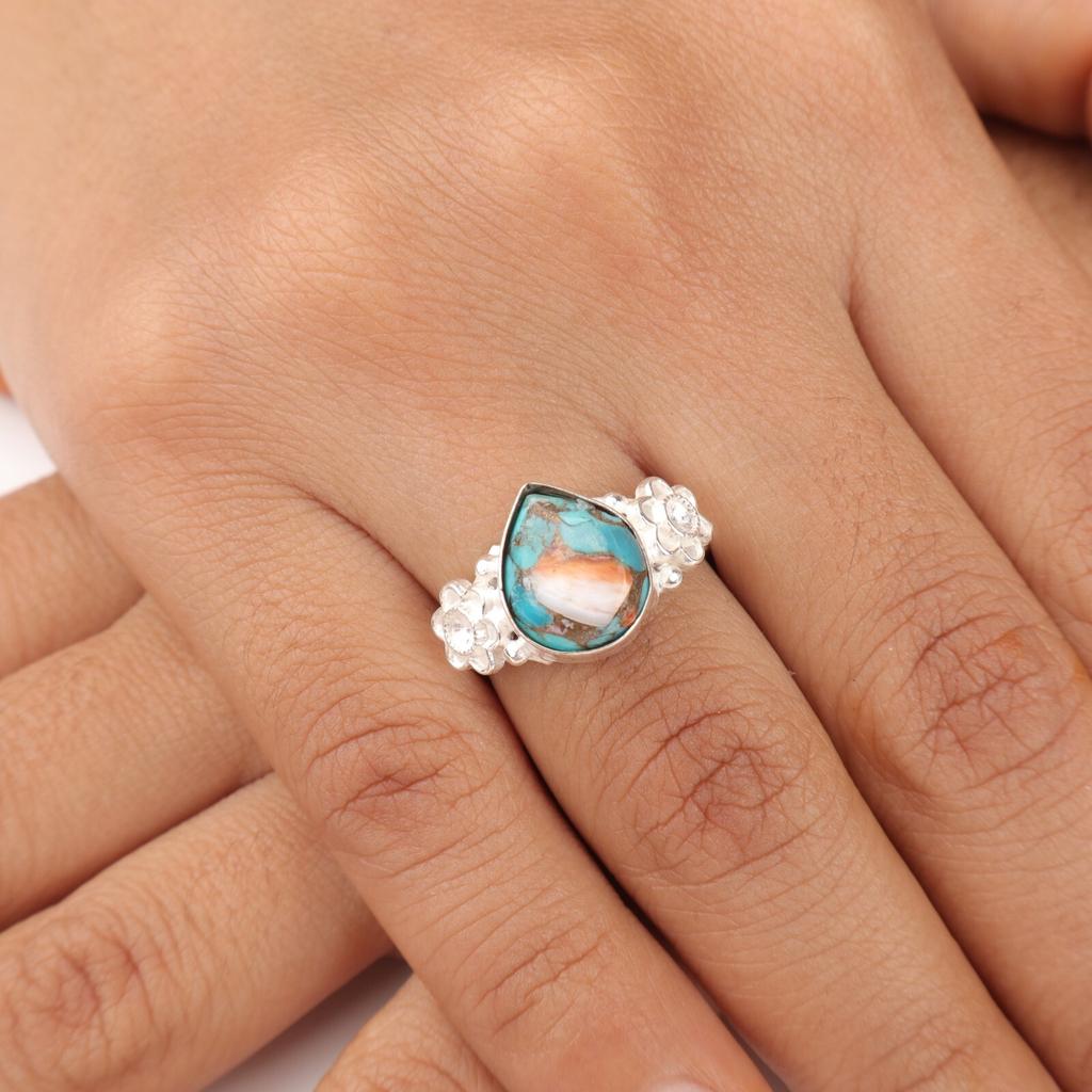 Spiny Oyster Turquoise Gemstone 925 Solid Silver Jewelry Handmade Designer Ring RR-59-44