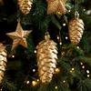 Christmas Gold Pine Cone Ball 2025 Xmas Tree Decors Retro Gold Glitter Ornaments Star Hanging Pendants Merry Christmas Decors