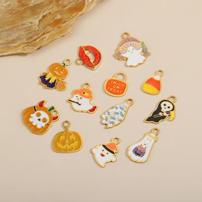 CARLIDANA 2PCS Hot Multi Cute Halloween Small Enamel Pumpkin Accessories Mask Ghost Charm DIY Necklace Bracelet Jewelry Making
