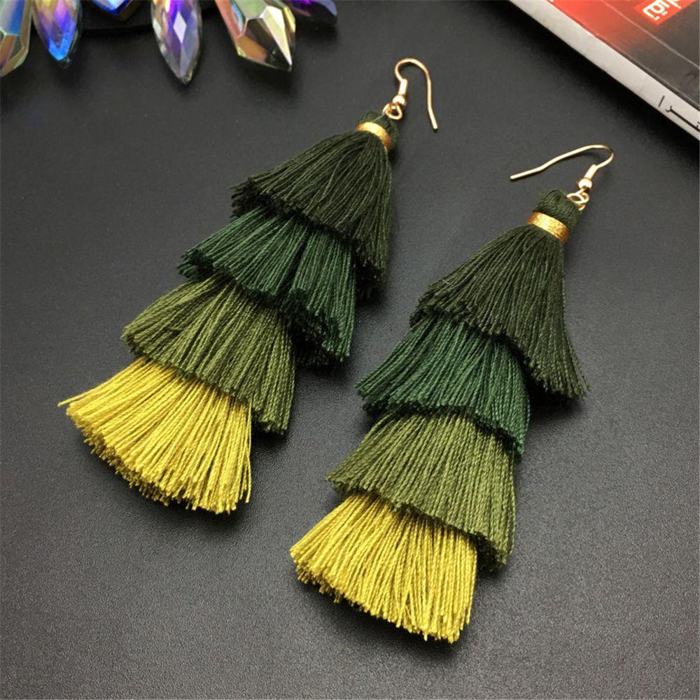Boho Gradient Ethnic Ear Stud Bohemian Dangle Drop Earrings Multilayer Drop Long Tassel Earrings