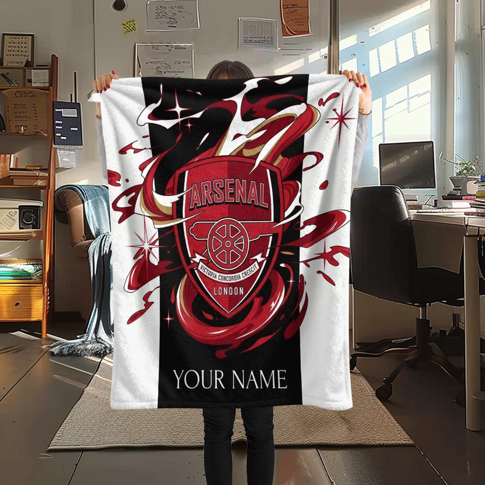 Custom Name Arsenal Flannel Blanket, High Quality Comfortable for All Seasons, Home Decor, Warmth and Comfort