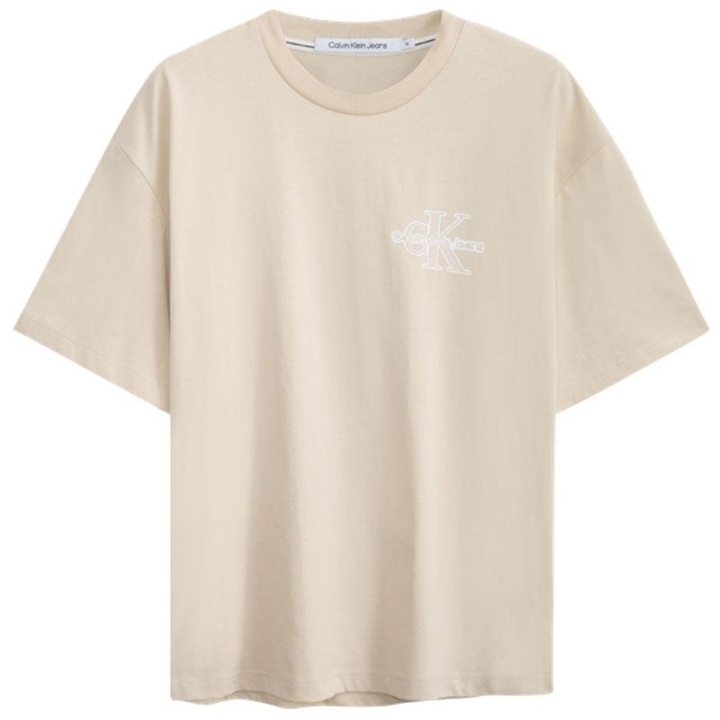 Calvin Klein Letter Print Cotton Short Sleeve T-Shirt Unisex Tops Light-Khaki J400321ACI