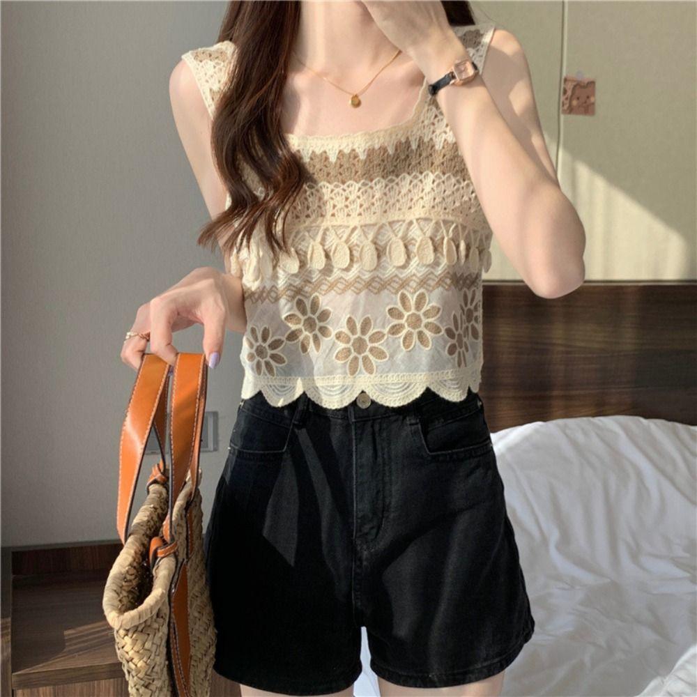 Knitted Crop Top Retro Short Top New Sleeveless Vest  Bohemia