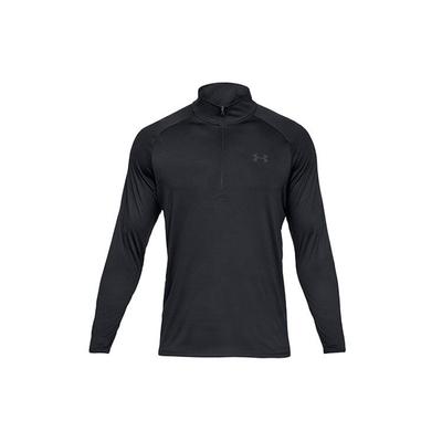 Einfarbiges Lauf-Trainings-Fitness Langarm-T-Shirt mit halbem Reißverschluss für Herren Tops Schwarz 1328495-001