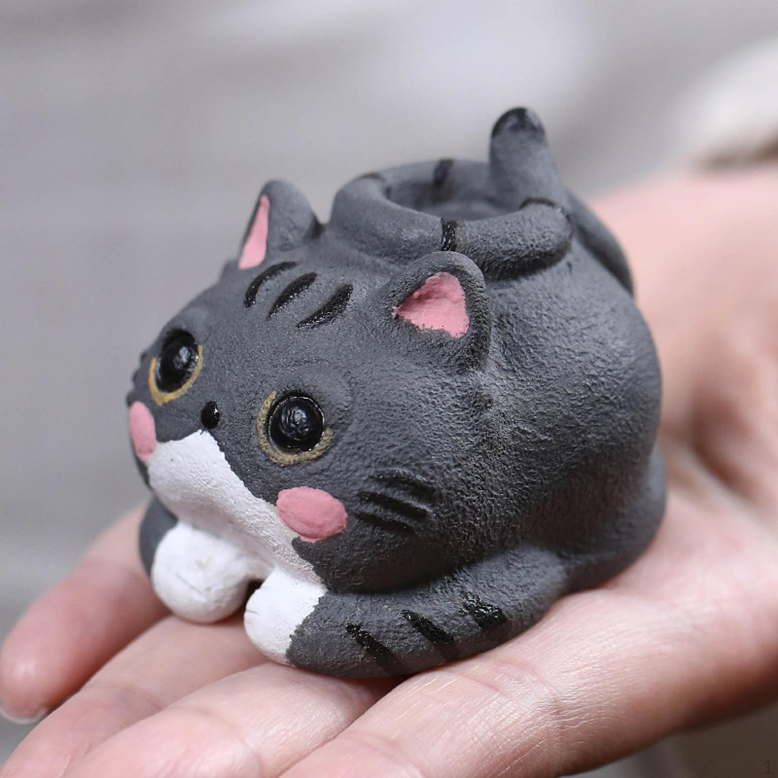 

Фигурка домашней кошки в подарок Традиционное животное фэн-шуй Декор подносов для чая для книжной полки офиса серый