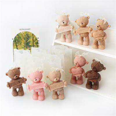 Cute Bear Slogan Silicone Candle Mold DIY Standing Bear Animal Candle Soap Making Supplies Resin Cake Mold Mom Dad Birthday Gift