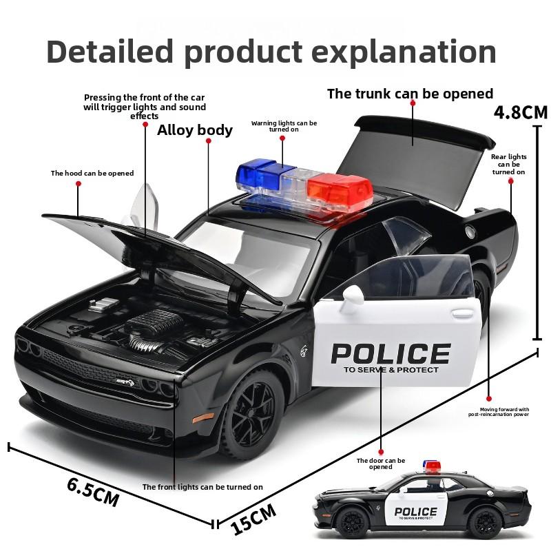 Simulation 1/32 Dodge Hellcat Police Car Die-Cast Model Pull-Back Sound and Light Collection Ornament Alloy Miniature Voiture