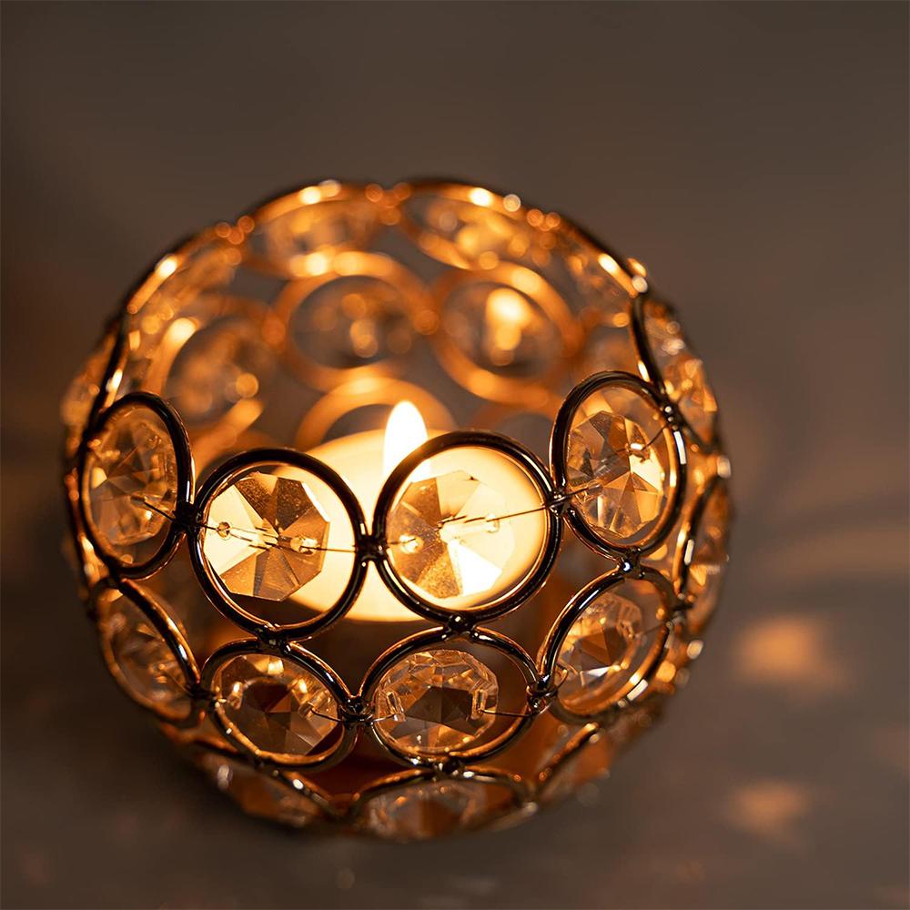 Guld Kristall Votivljushållare Ljuslykta Skål för Jubileum Bröllop Thanksgiving Jul Firande Bordsdekoration