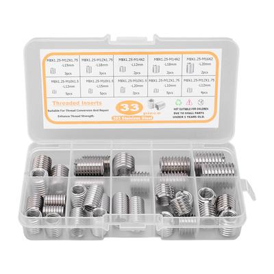 33PCS M8x1.25 Threaded Insert Assortment Kit Stainless Steel Thread Reducer Nut Repair Sleeves