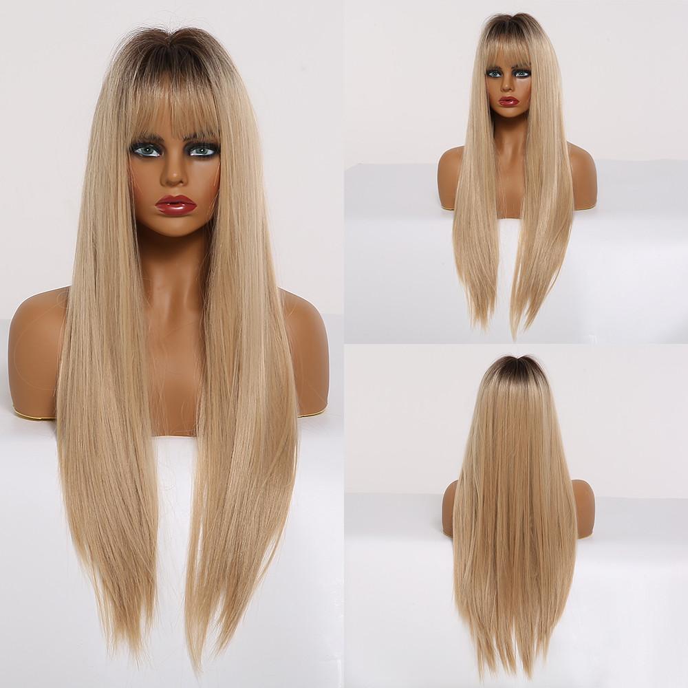 ALAN EATON Middle Part Blonde Synthetic Wigs Long Silk Straight Wig for Women Natural Looking Realistic Wig Heat Resistant Fiber