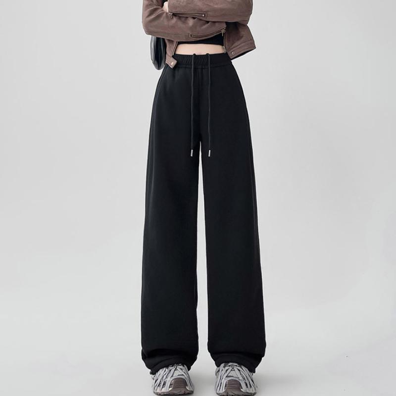 

Осенние и зимние флисовые теплые повседневные широкие брюки для женщин, модные элегантные спортивные брюки с высокой талией, женские однотонные брюки больших размеров для женщин 25716 2XL чёрный