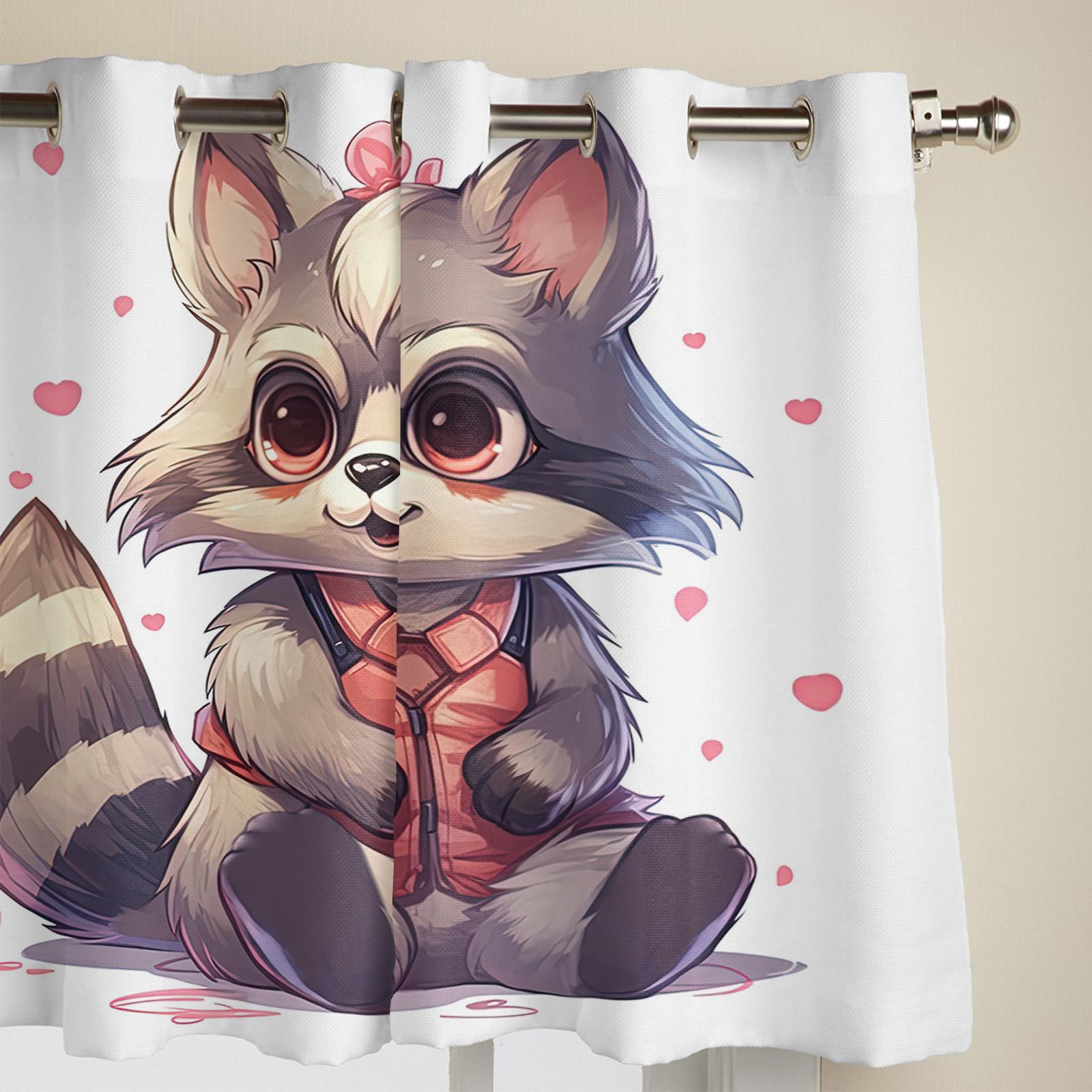 Мультяшный милый енот Шторы для спальни Гостиная Оконные шторы Шторы для кухни Домашний — фото 4