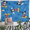 Wide Wall Tapestry Mickey Mouse Poses Seamless Pattern on Blue With Head Icons, Classic 2D, Horizontal Decor for Adult Bedroom Fan Gift