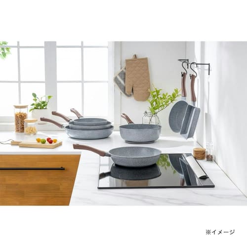 CAINZ Induction Compatible Stone Marble Egg Pan, 15cm x 18cm, High-Density Triple-Layer Fluoropolymer Coating, Lightweight, Non-Stick, Stain-Resistant