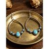 1 Pair Western Cowboy Style Teardrop Shaped Faux Turquoise Hoop Earrings, Vintage Exaggerated Bohemian Vacation Earrings