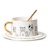 Golden Ceramic Funny Cat Mug Set with Spoon 250ML Includes Coffee Cup And Saucer for Breakfast And Afternoon Tea