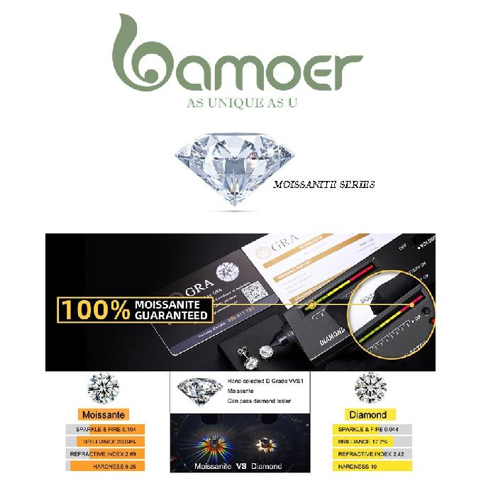 BAMOER Moissanite Stud Earrings, D Color Brilliant Round Cut Lab Created Diamond 925 Silver Earrings Gold Plated for